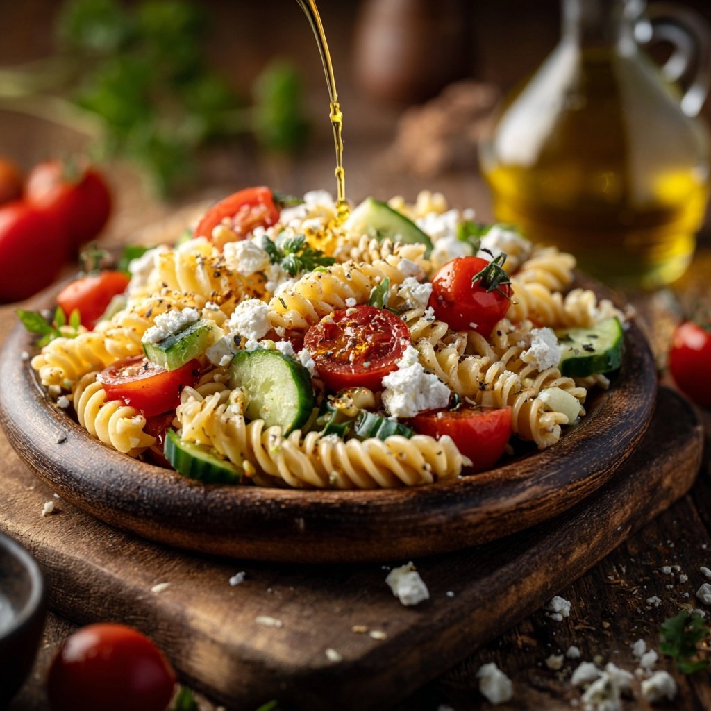 Mediterraner Nudelsalat Mit Olivenöl Dressing