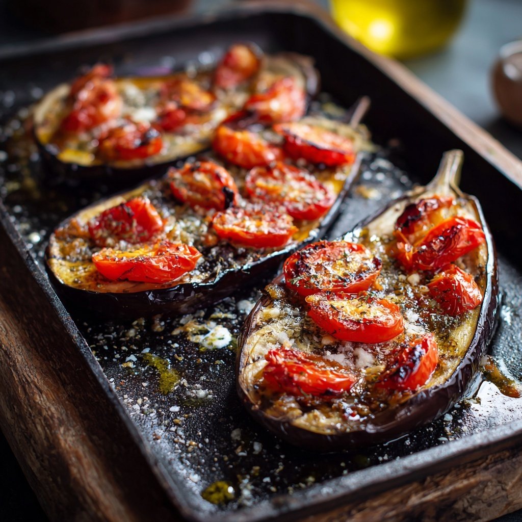 Kalorienarme Ofen Aubergine Mit Tomaten