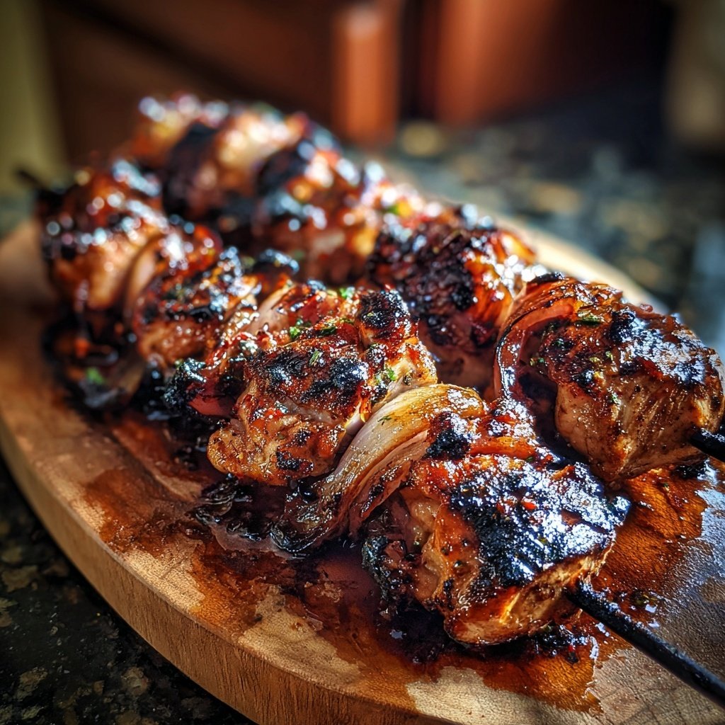 Gegrillte Hähnchenspieße Mit Zwiebeln